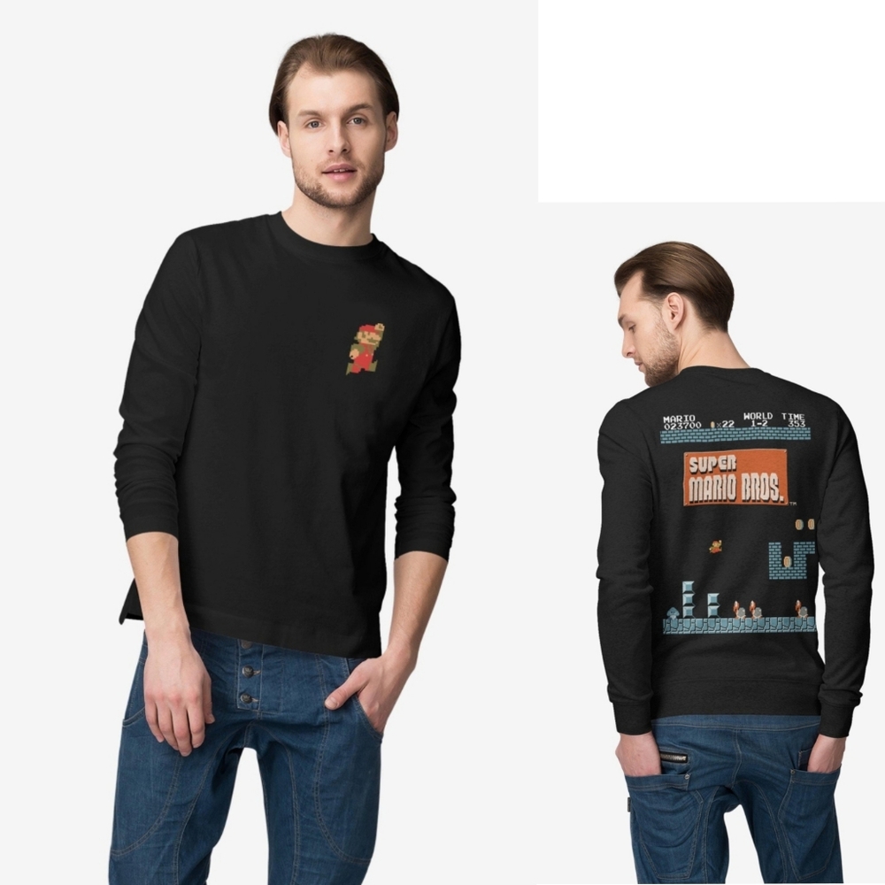 NWT Super Mario Unisex Long Sleeve Black T-shirt, XL
